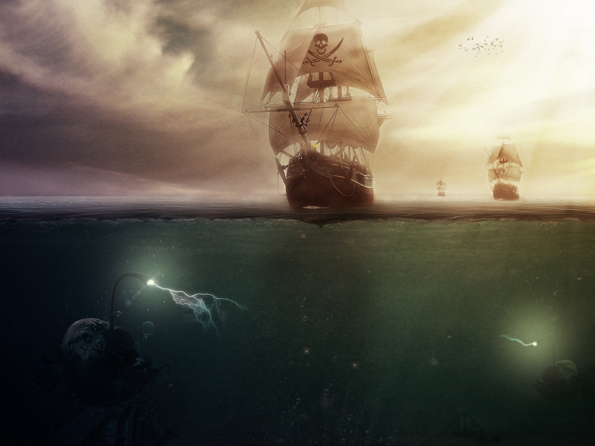 Wallpaper | Fantasy | photo | picture | sea, monsters, pirates, ship