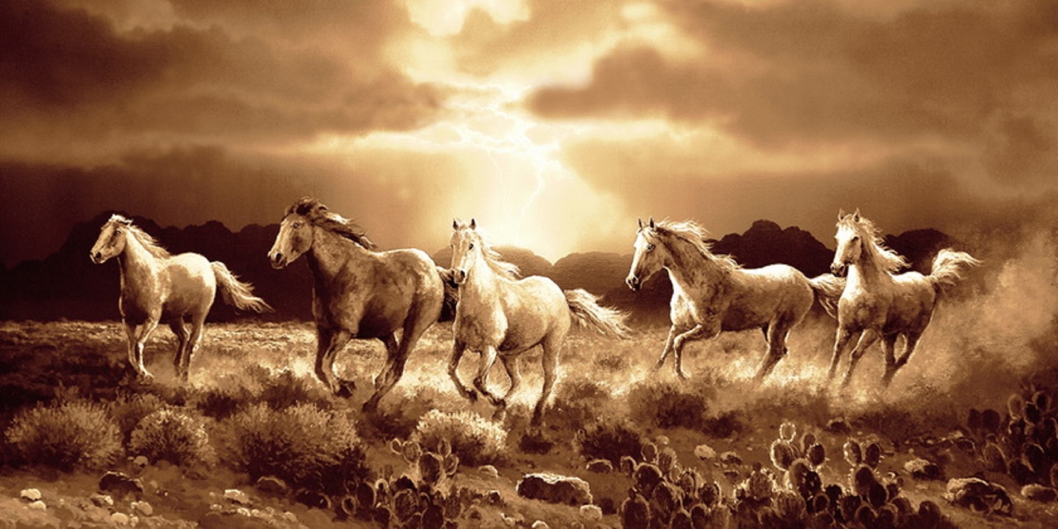 Wallpaper | Beautiful pictures | photo | picture | American landscapes, a  herd of horses in the desert, artist James Lee