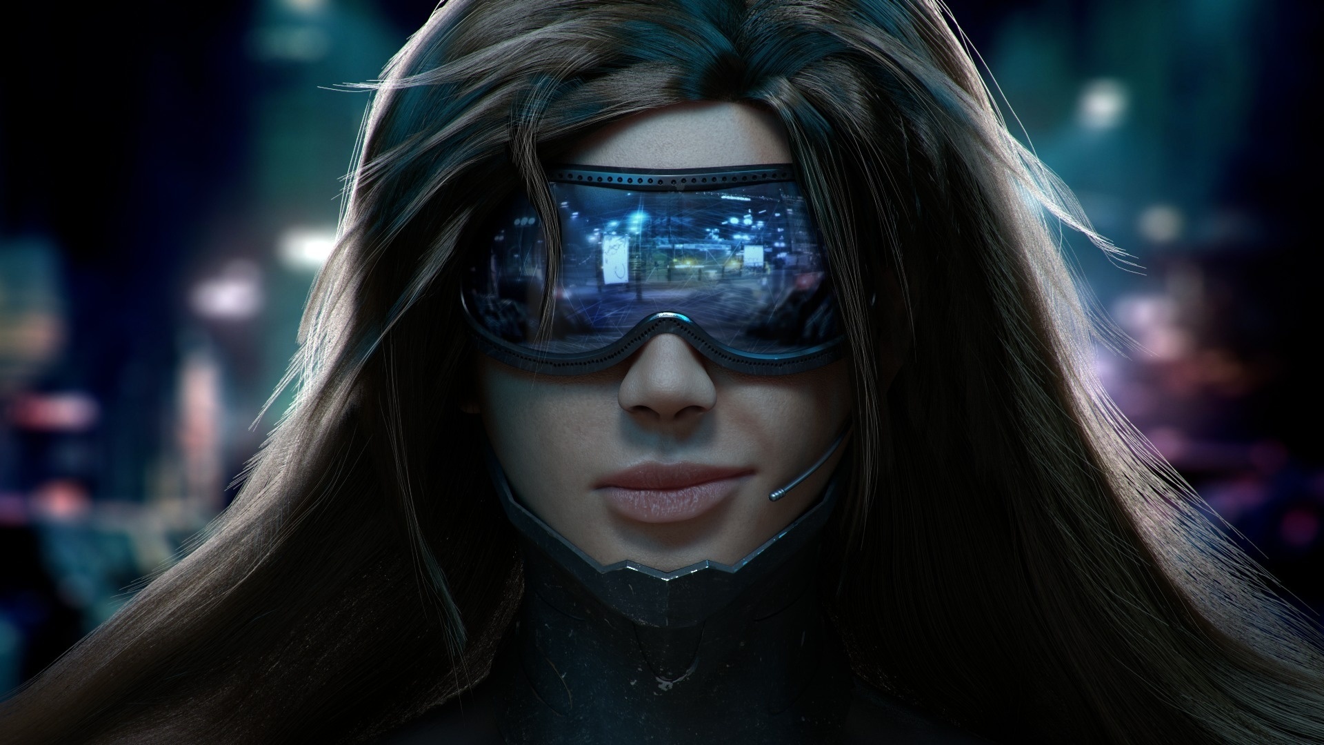 Wallpaper | 3D wallpapers | photo | picture | girl, face, glasses, cyberpunk,  Lips