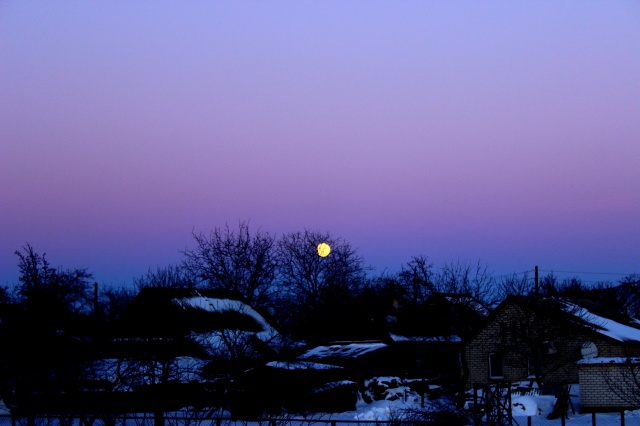 зимний вечер, зима, луна