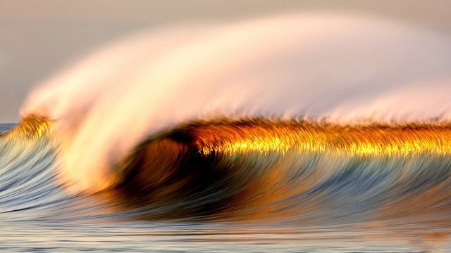 sunset, surf, reflection, evening, water, the ocean, wave