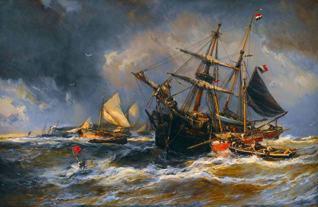 Луи Габриэль Эжен Изабе, лодки в шторм, painting