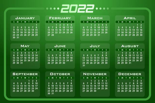 2022, kalendář