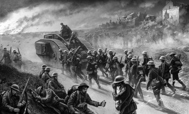 the first world, soldiers, Tank, March, the transition, the British, smoke, halt