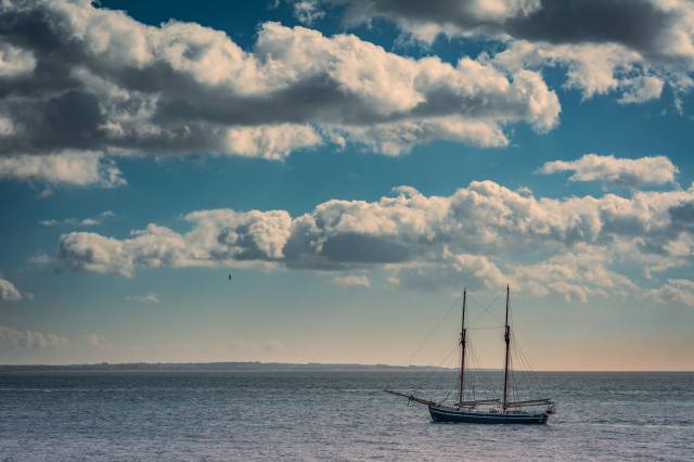 landscape, sailboat, the sky, the ocean