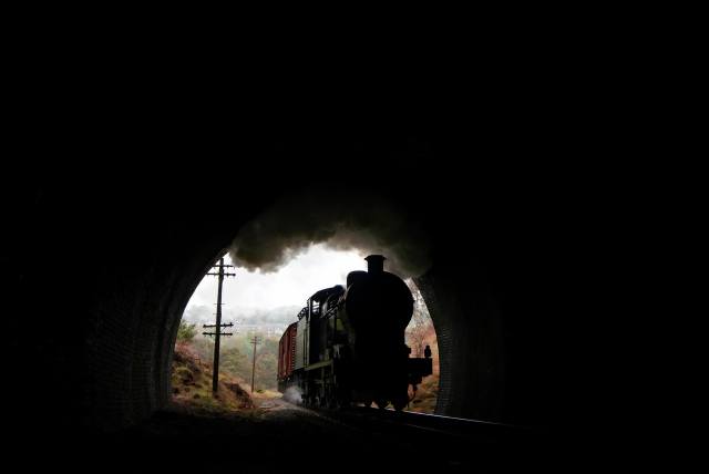 the tunnel, the engine, smoke, railway