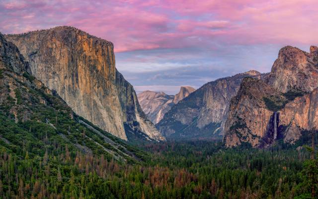 příroda, krásně, krajina, Yosemite, Kalifornie, hory, skály, západ slunce, nebe