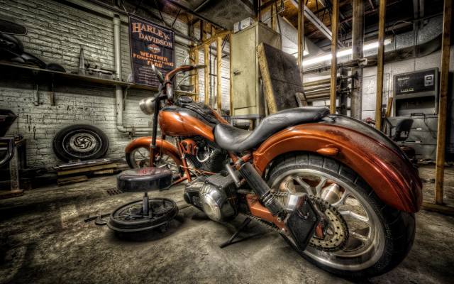 garage, motorcycle, Harley Davidson