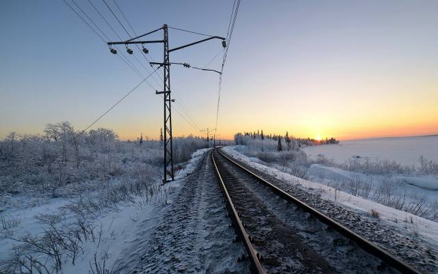 morning, winter, railway