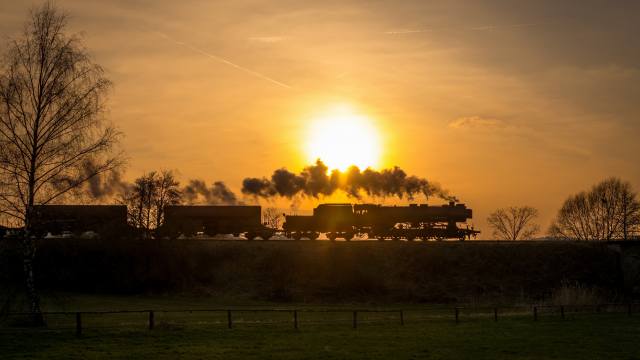 train, evening, smoke, nature