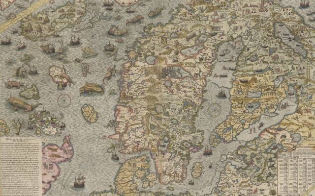 Map of the Sea, Scandinavian peninsula, Olaus Magnus, 1572