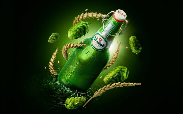 Grolsch, beer, bottle, splash green