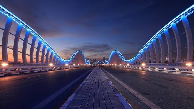 the city, lights, the bridge, Dubai, UAE