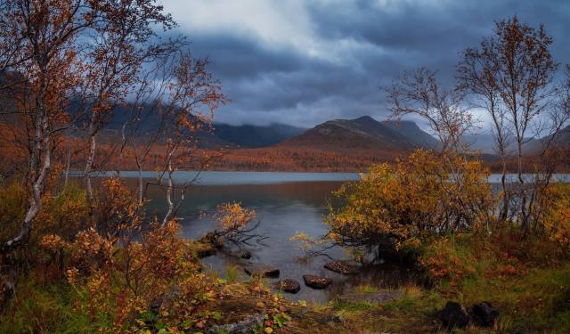 autumn, the lake, mountains, виталий истомин