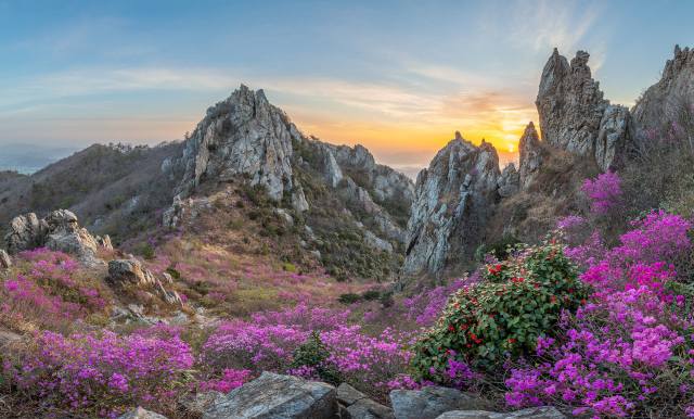 nature, spring, Korea, Південна Корея, photo, Jaeyoun Ryu, Gori, скелі, Схід сонця