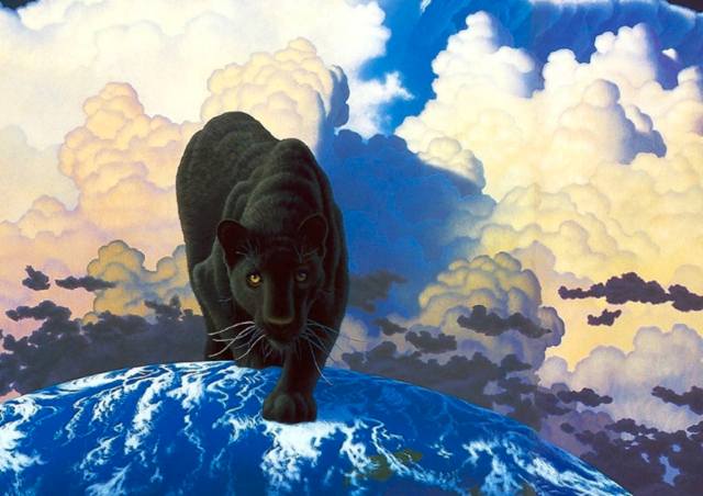 black panther, země, nebe, mraky, william schimmel, deviant art