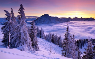 зима, гори, природа, небо, красиво, хмари, тема