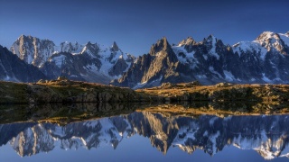 mountains, water, reflection