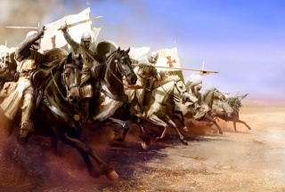 art, the battle of Mongitore, Israel, November 25, 1177 year, between Saladin Salah ad-DIN and the forces of the Kingdom of Jerusalem, attack of the Templars, drawing, Mariusz Mixed