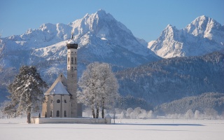 winter, nature, the temple, the Church, mountains, snow, the village, beautiful, forest