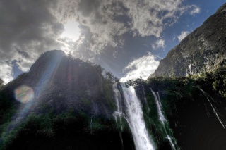 new Zealand, waterfall, rock, the sky, beauty