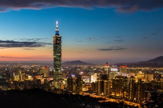 Тайвань, Тайвань, Тайбей, Китайський Республіці, Тайбей 101, хмарочос, місто, вид, панорама, вечір, захід, вогні, будівлі