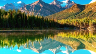 горы, лес, озеро, отражение, многоцветность природы