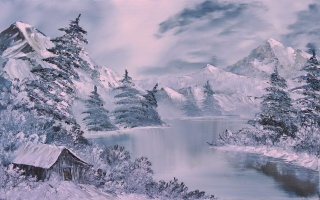 зима, картина, живопись, природа, красиво