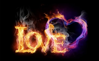 Love, fire, heart, the dark background