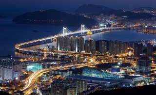 evening, the city, metropolis, beautiful, mountains, lights, the bridge, Bay