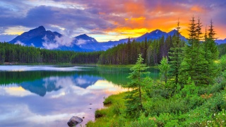 nature, forest, mountains, the lake, the sky, sunset, beautiful, water, reflection