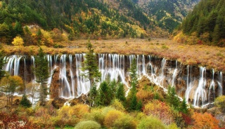 природа, водоспад, ліс, осінь, гори, скелі, красиво