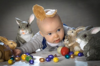 Veselé Velikonoce, dítě, velikonoce, velikonoční vejce, zajíci, králíci, uši
