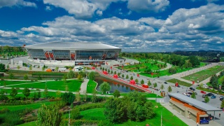 The Donbass arena, Ukraine, the stadium, the city, Donetsk, the sky, clouds, FC, Miner, Donbass Arena, FC Shakhtar