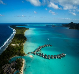 остров Таити, океан, отдых, лагуна, домики, небо, красота