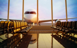 waiting, airport, terminal, benches, benches, Paul, glass, window, fly, the plane, aviation, the sky, evening