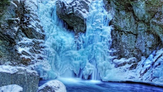 Germany, winter, the lake, waterfall, icicles, beauty, stones