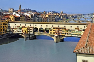 Італія, Флоренція, міст Понте-Веккьо, річка, будівлі, міст, краса