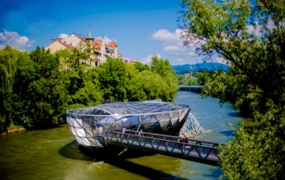 Austria, Graz, bridge island, beauty, river, greens, building