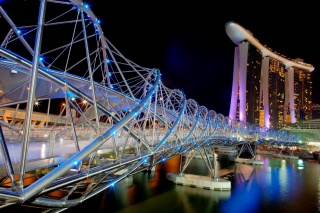 Singapore, the bridge helix, night, river, lights, building, beauty