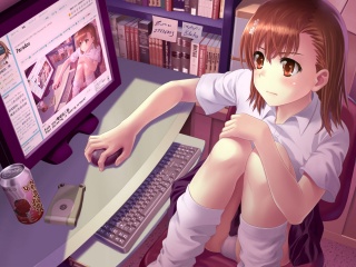 Anime, holka, počítač, myš, paradox, internetové, prohlížeč