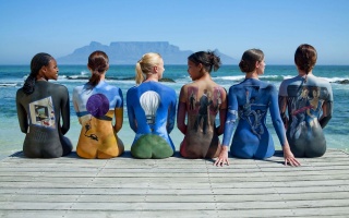 mood, colors, painted bodies, girls, sea