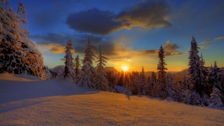 beautiful, winter, sunset