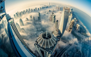 dubaj, spojené arabské emiráty, mlha, město, výška, střecha, mraky