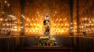 the virgin Mary, the Church, the temple, candles, aura, good