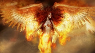 фентезі, ангел, вогонь, крила, фотошоп