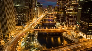 Чикаго, Чикаго, місто, ніч, вогні, освітлення, будівлі, річка, мости, хмарочос, краса, ніч