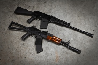 saiga 12K, carbine, AKS 74, machine, Kalashnikov, grey background