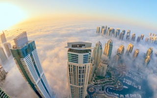 Dubai. UAE, fog, the city, skyscraper, morning, height