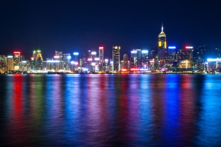 Čína, Hong kong, večer, světlo, moře, duha